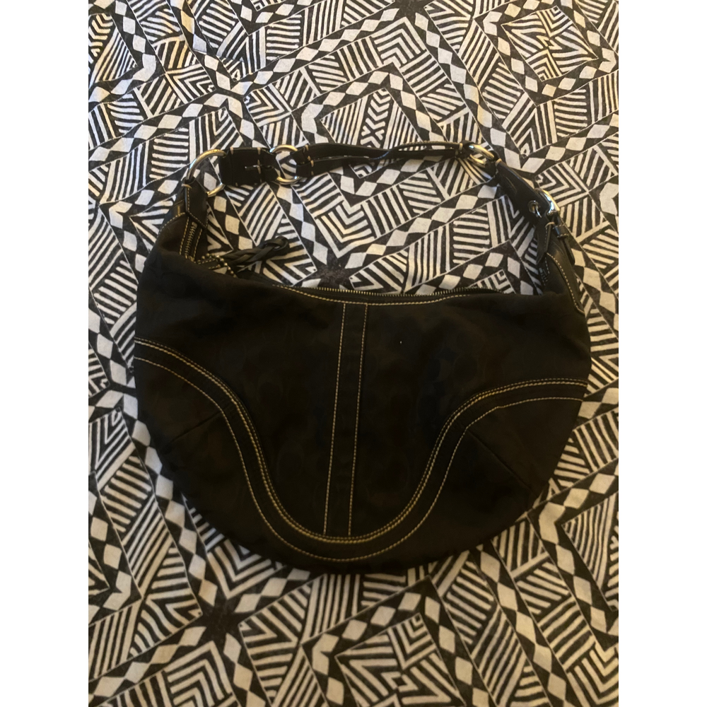 Vintage Coach Soho Black Canvas & Leather Hobo Shoulder Bag - Y2K